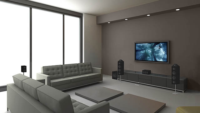 wall mounted television with wall mounted speakers
